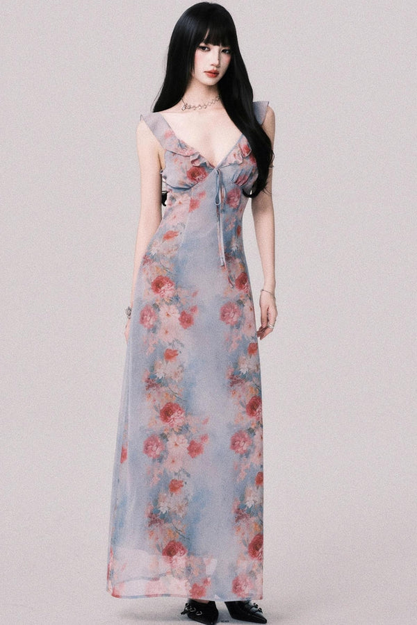 French V-Neck Halter Dress