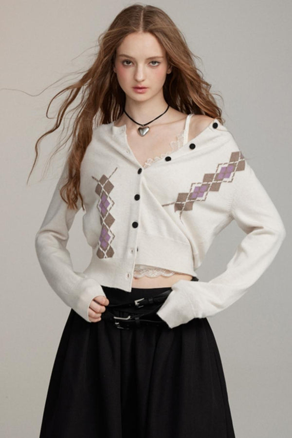 Fellkragen gesteppte Strickjacke 