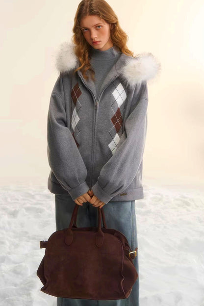 Diamond-Embroidered Woolen Jacket