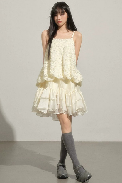 Layered Milk-White Floral Dress Set
