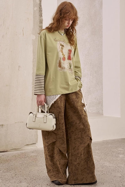 Vintage Print Loose Cargo Pants