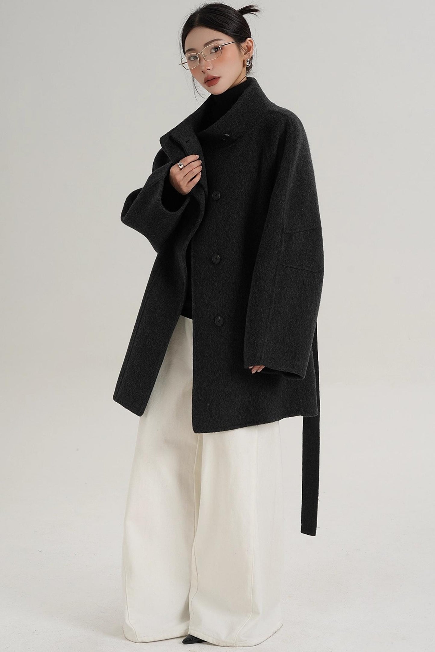 Elegant Woolen Lace-Up Coat