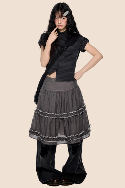 Plaid Retro Short Blouse Set-Up