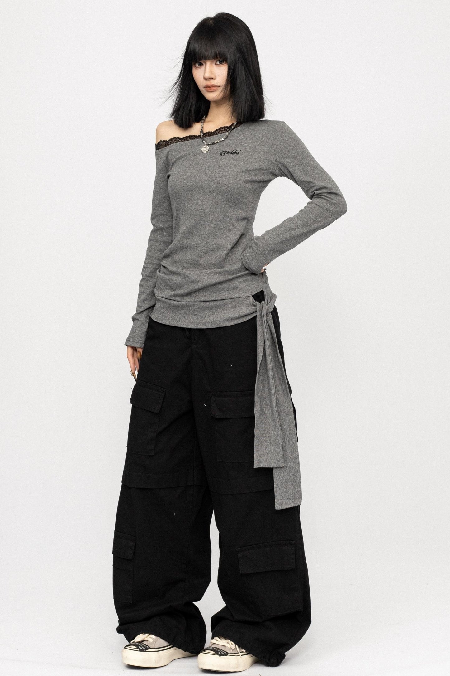 American Lace Crossbody Grey T-Shirt