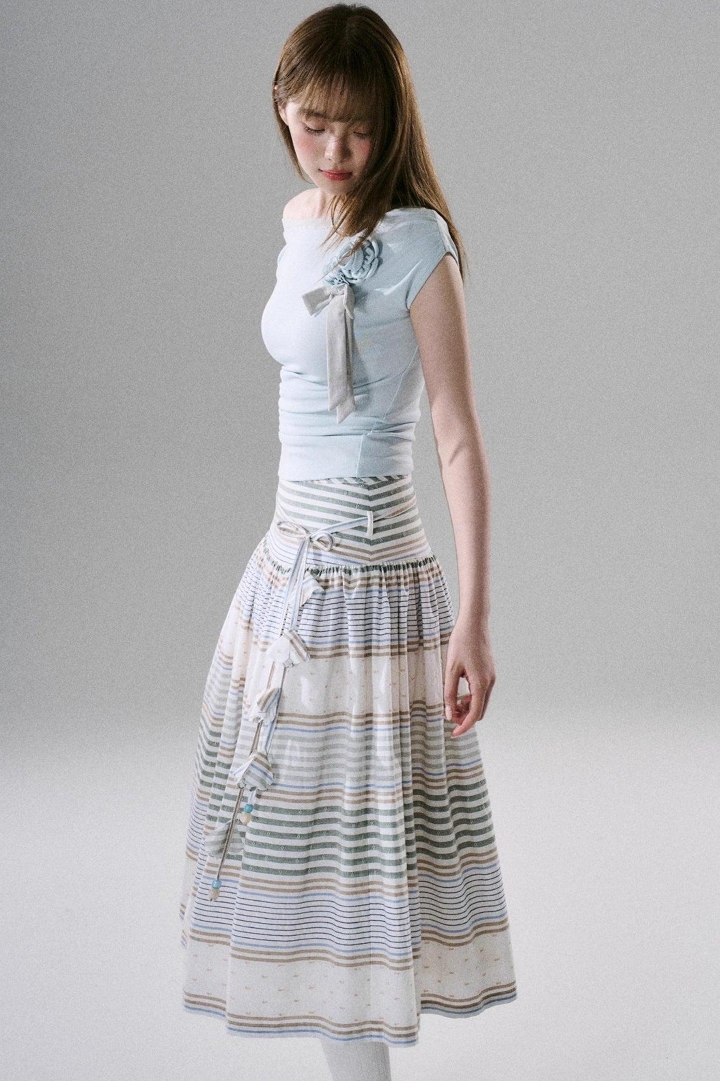 Soft Floral Belted Summer Skirt