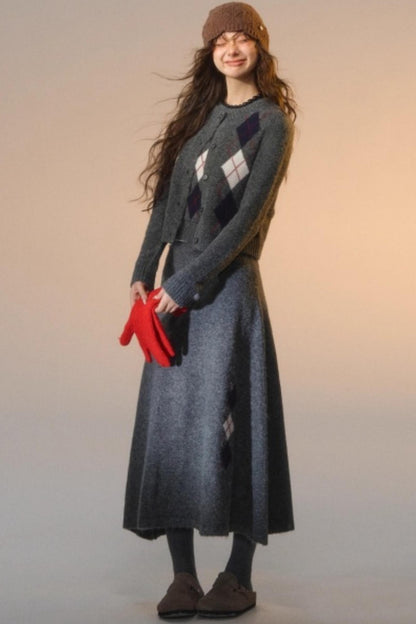 Floral Velvet Diamond Vest Skirt Set-Up