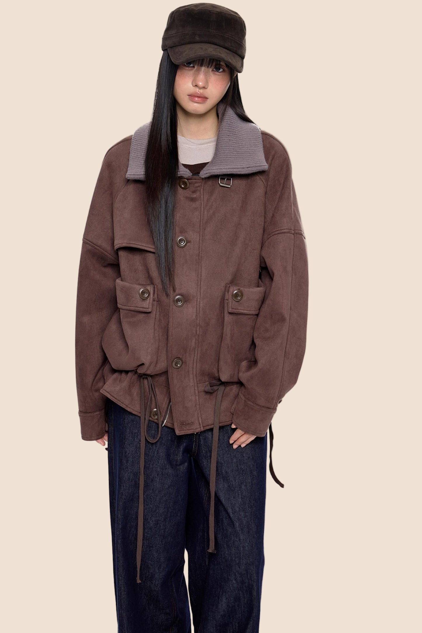 Knit Panel Suede Pocket Jacket