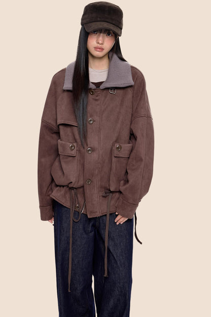 Knit Panel Suede Pocket Jacket