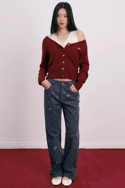 Lace Bowknot V-Neck Top