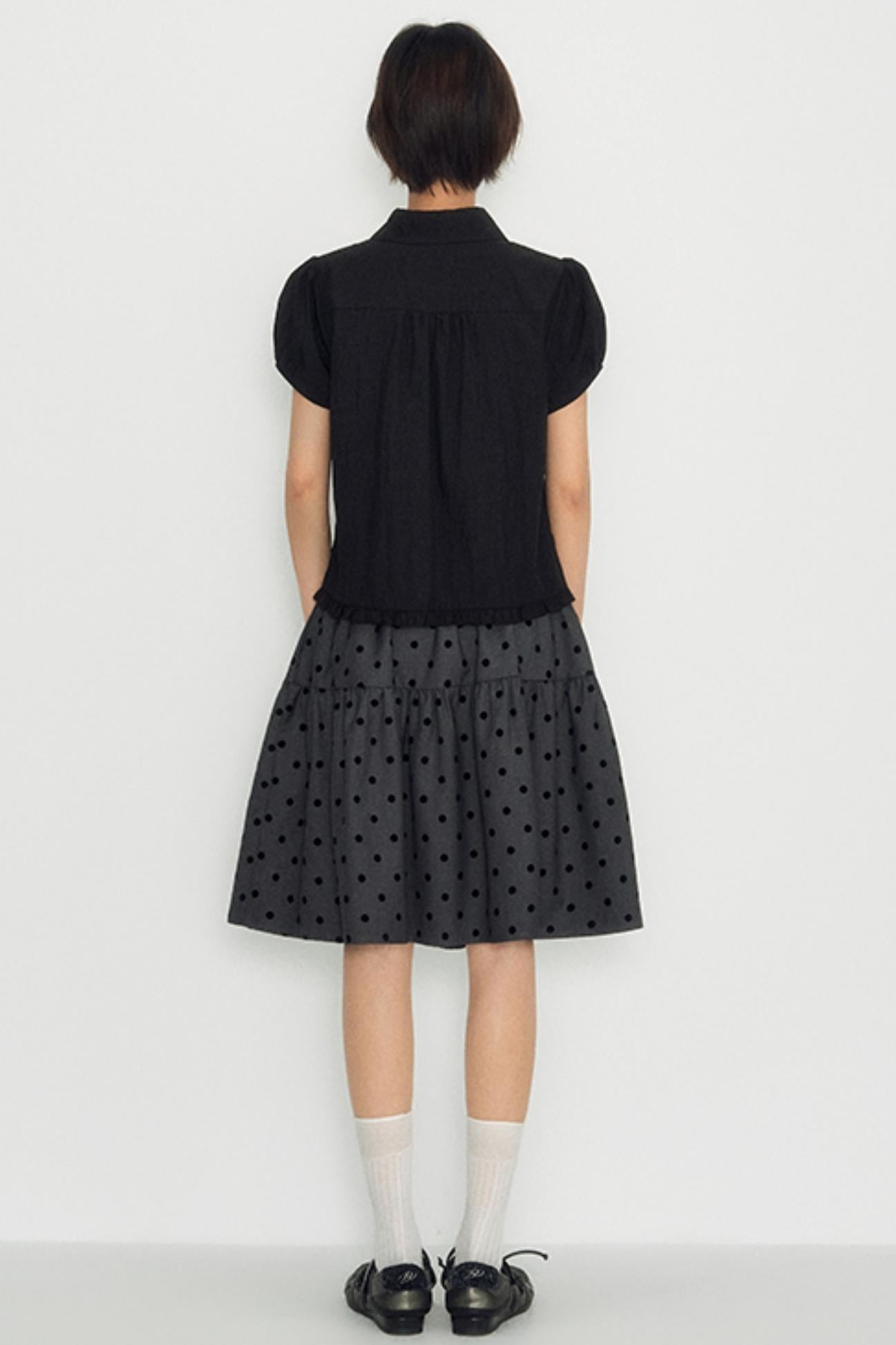 Flocked Polka Dot Umbrella Retro Skirt Set-Up