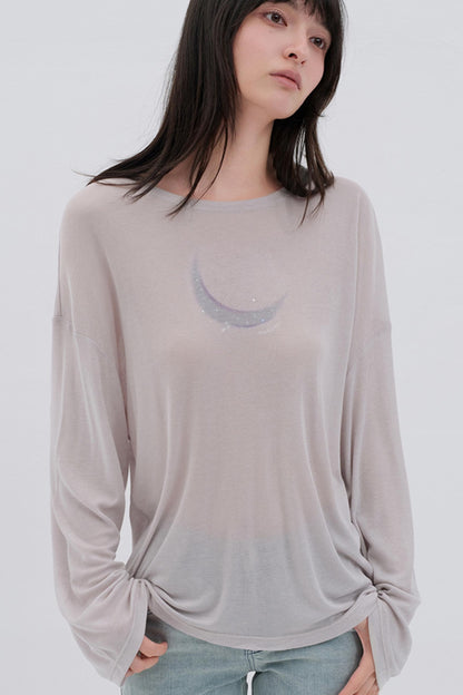 Moon Print Wool Blend Long Sleeves Top