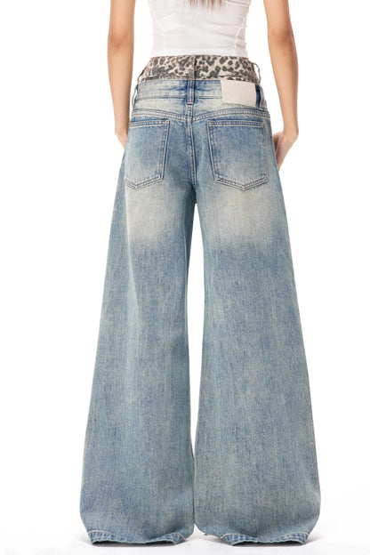 Retro Leopard Print Blaue Jeanshose