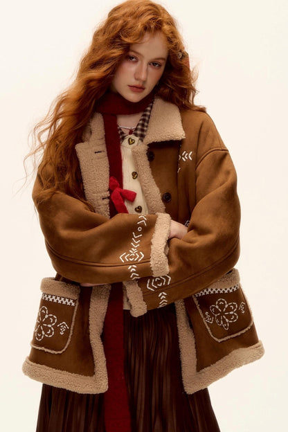 Embroidered Shearling Wool Jacket Set-Up