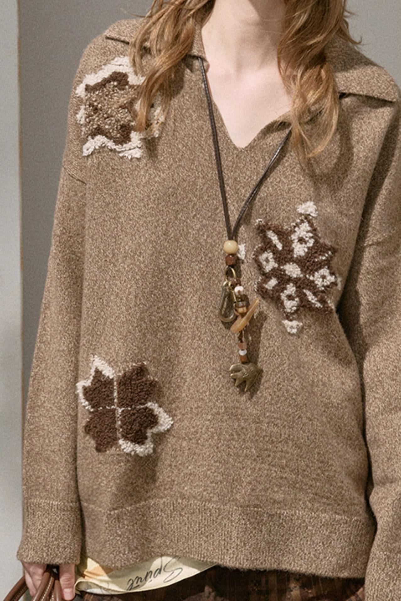 Volumetric Snowflake V-Neck Casual Top