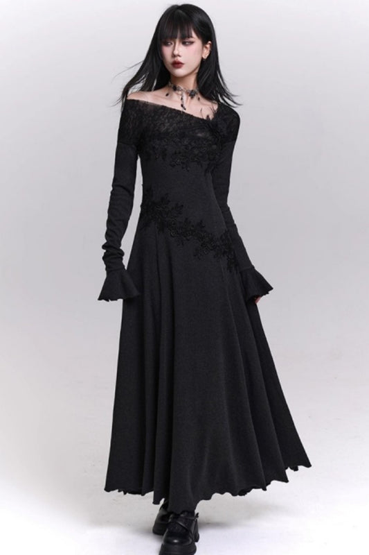 Gray Off-Shoulder Knitted Dress