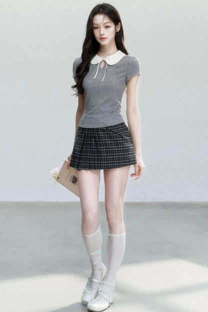 Top a Manica Corta con Collo a Camicia