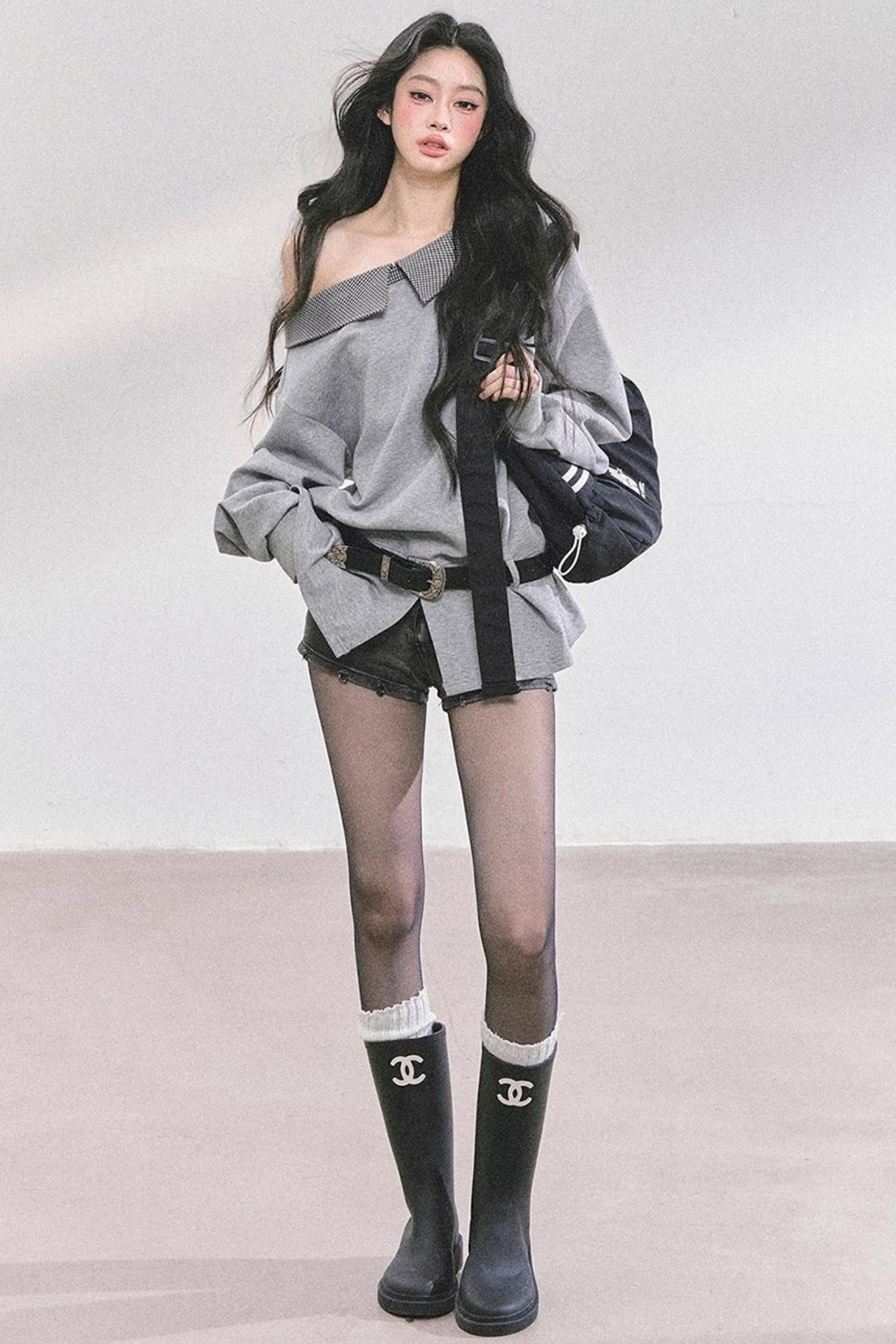 American Slanted Shoulder Plaid Sweatshirt