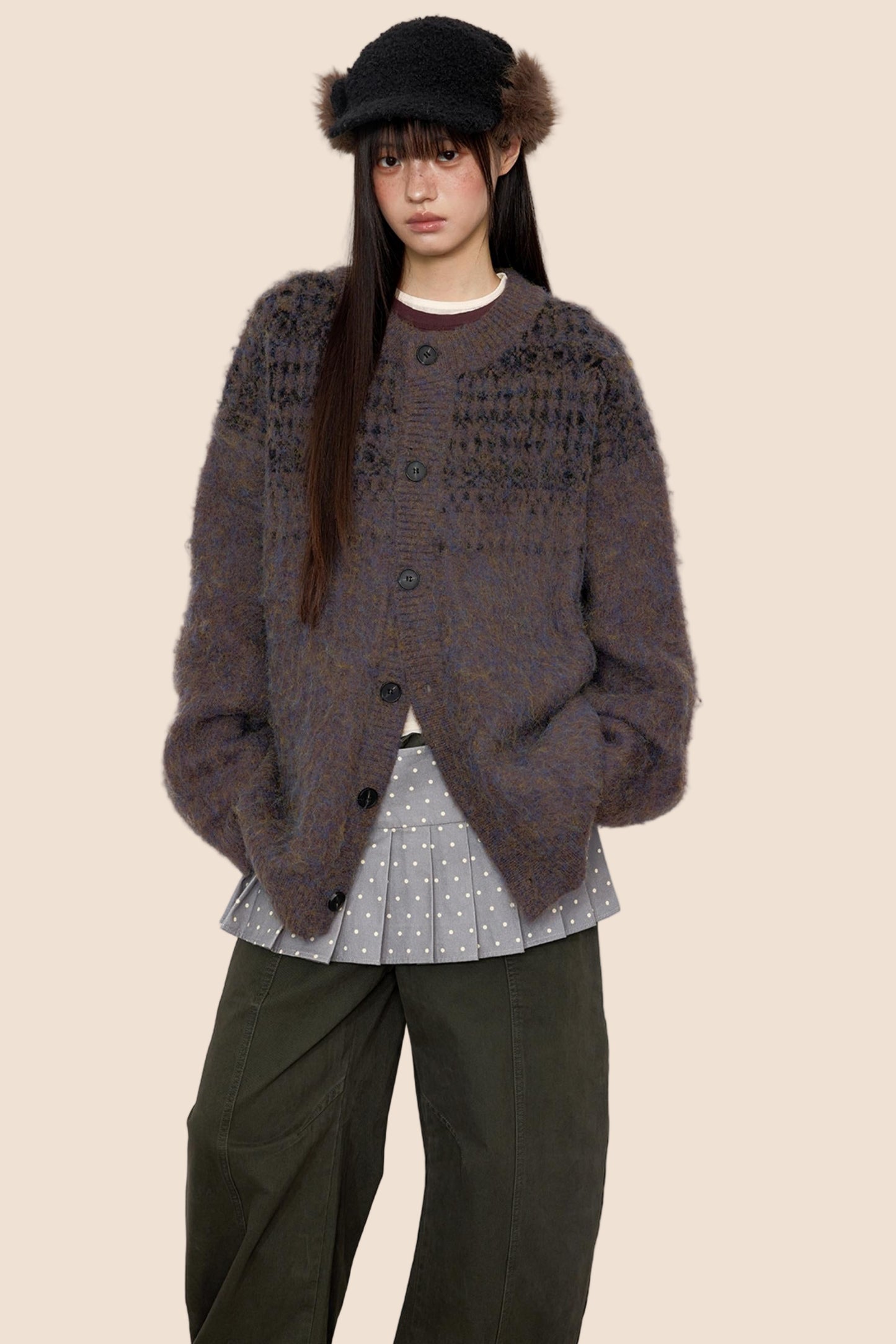 Brushed Crew Neck Cardigan