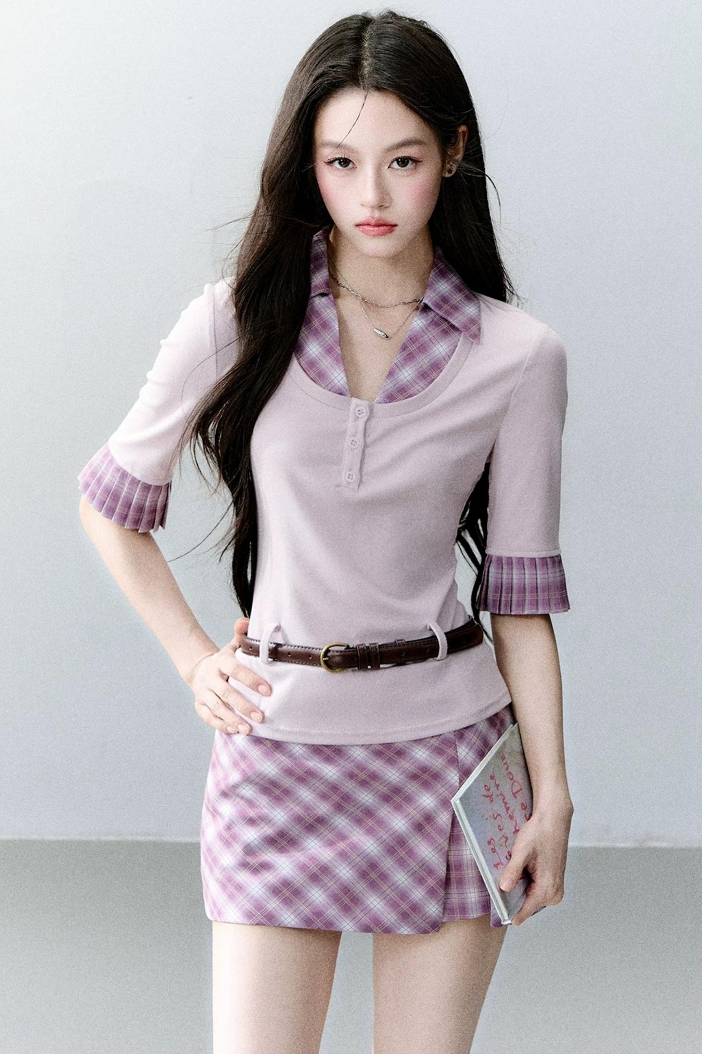 Misty Purple Patchwork Blouse Set-Up