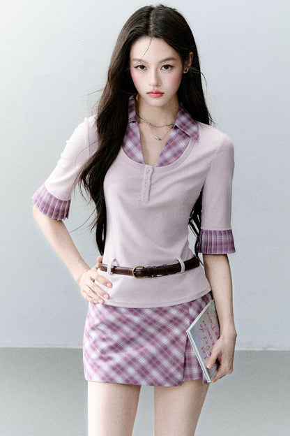 Misty Purple Patchwork Blouse Set-Up