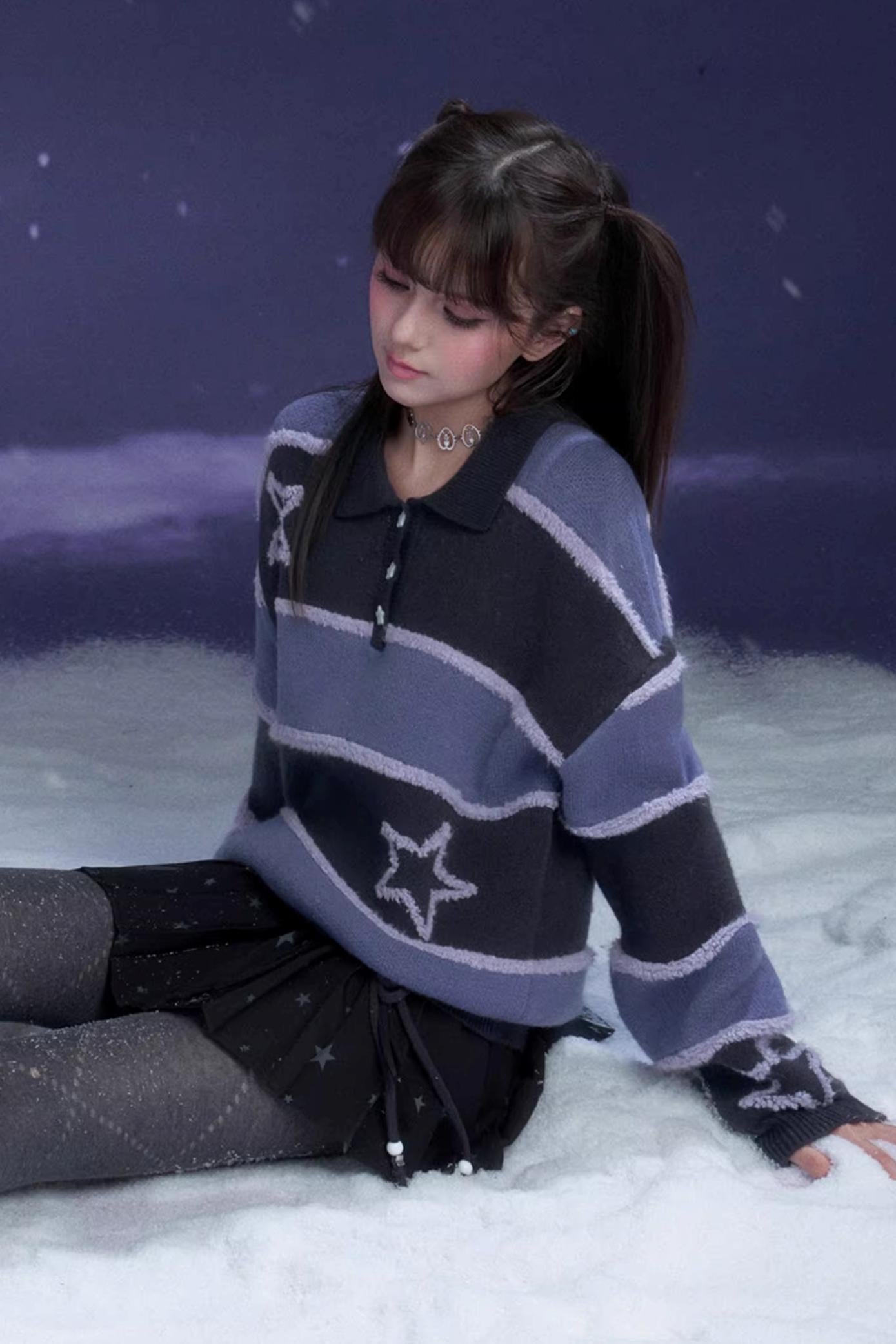 Purple Striped Star Sweater