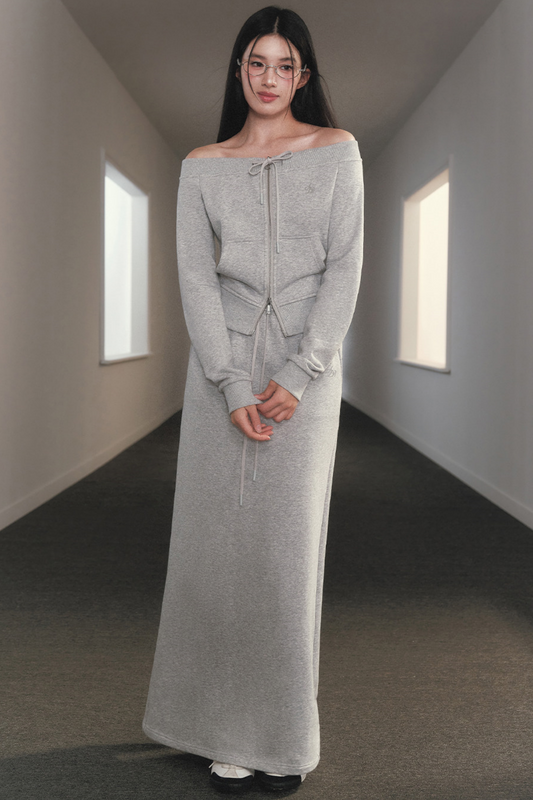 One-Shoulder Sweatshirt Skirt Set-Up