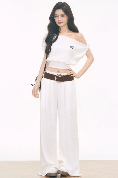 Waffle Knit One-Shoulder Set-Up