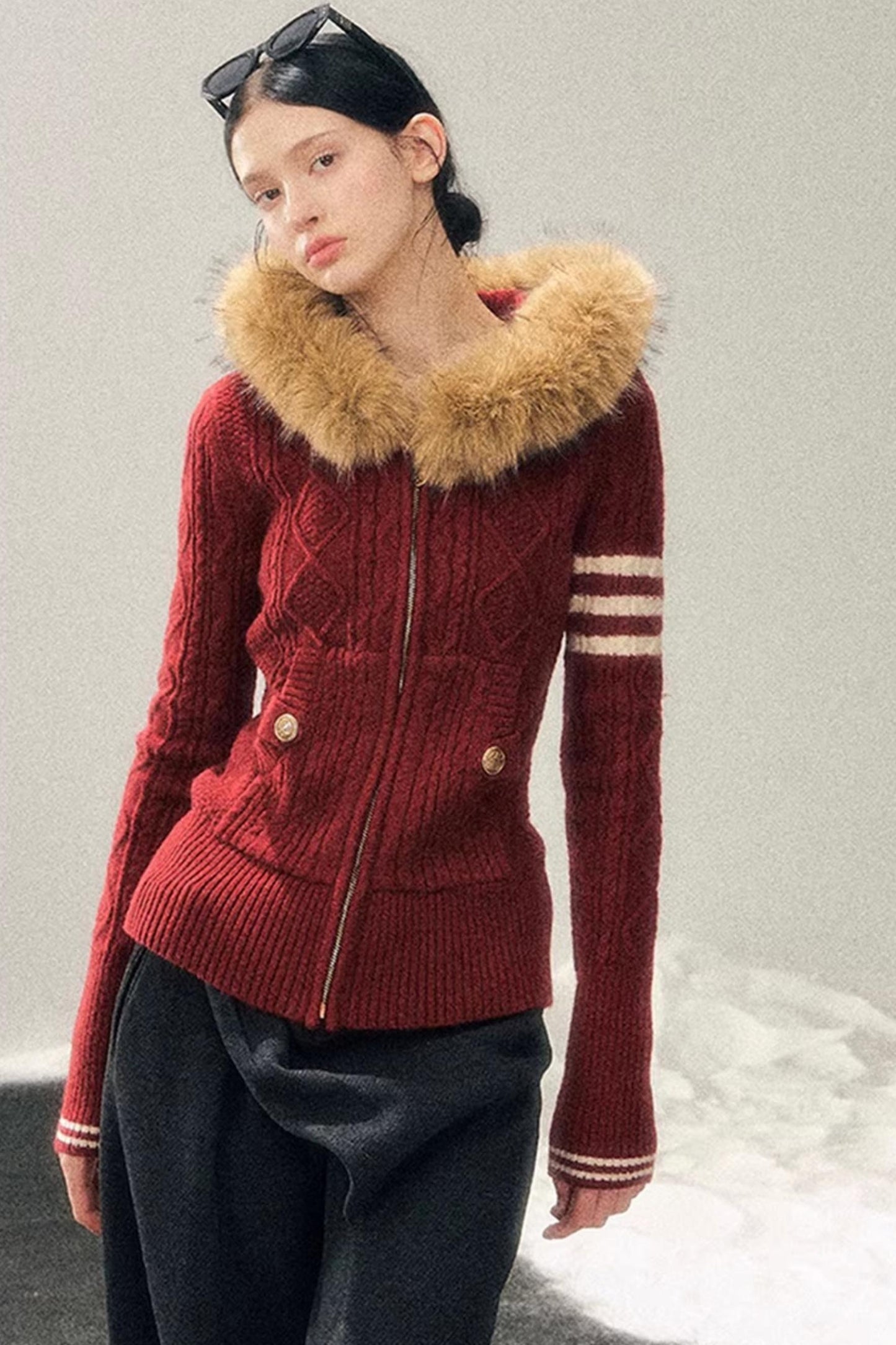 Hooded Cable Knit Sweater