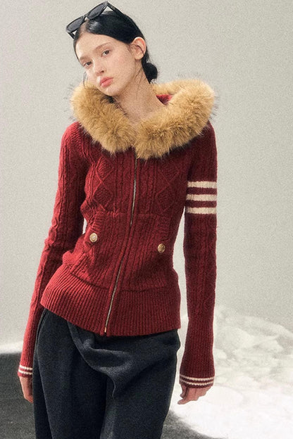 Hooded Cable Knit Sweater