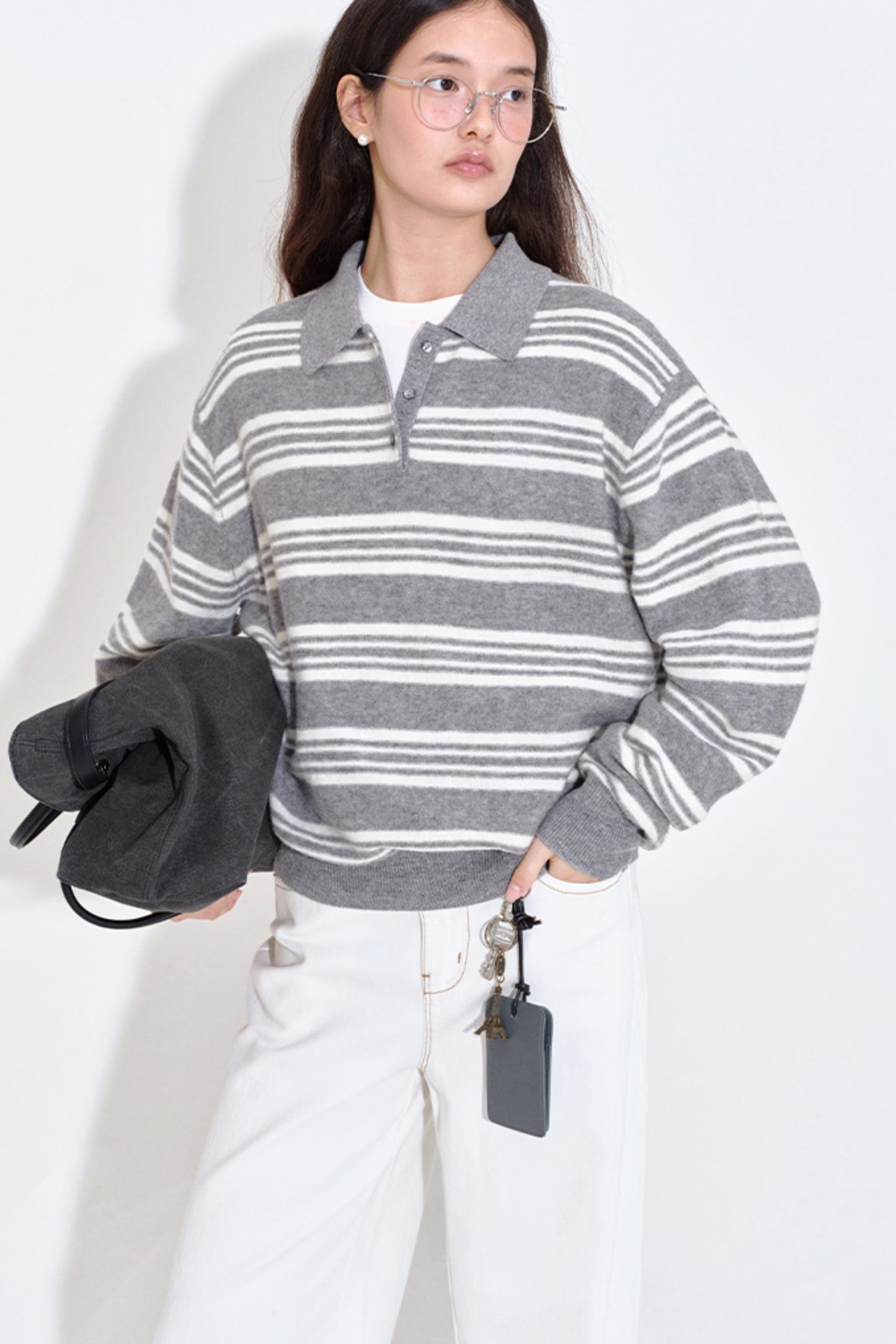 Soft Glutinous Texture Striped Polo Top