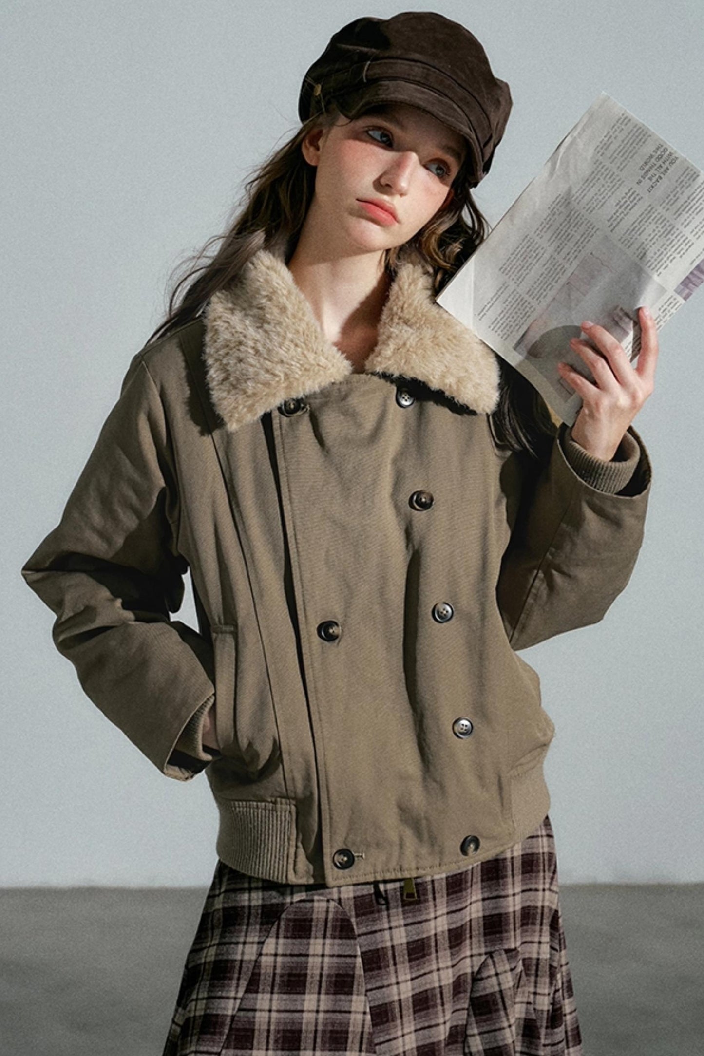 Large Lapel Fashion Double-Breasted Cotton Jacket