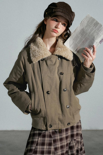 Large Lapel Fashion Double-Breasted Cotton Jacket