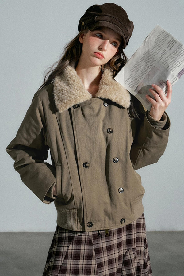 Large Lapel Fashion Double-Breasted Cotton Jacket