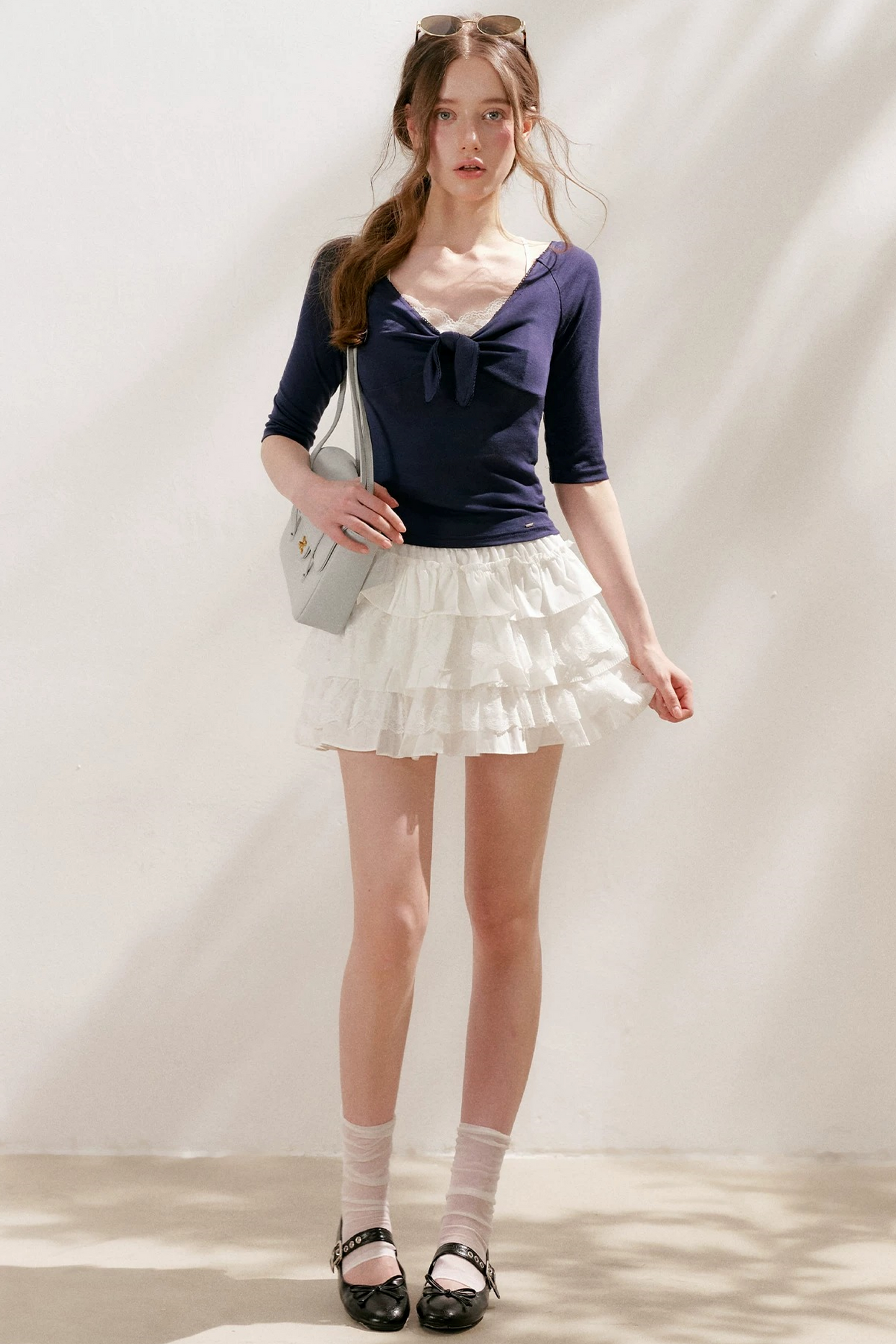 French Wave Lace Bow Blouse