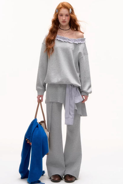 Asymmetrical Striped Ruffle Sweatshirt