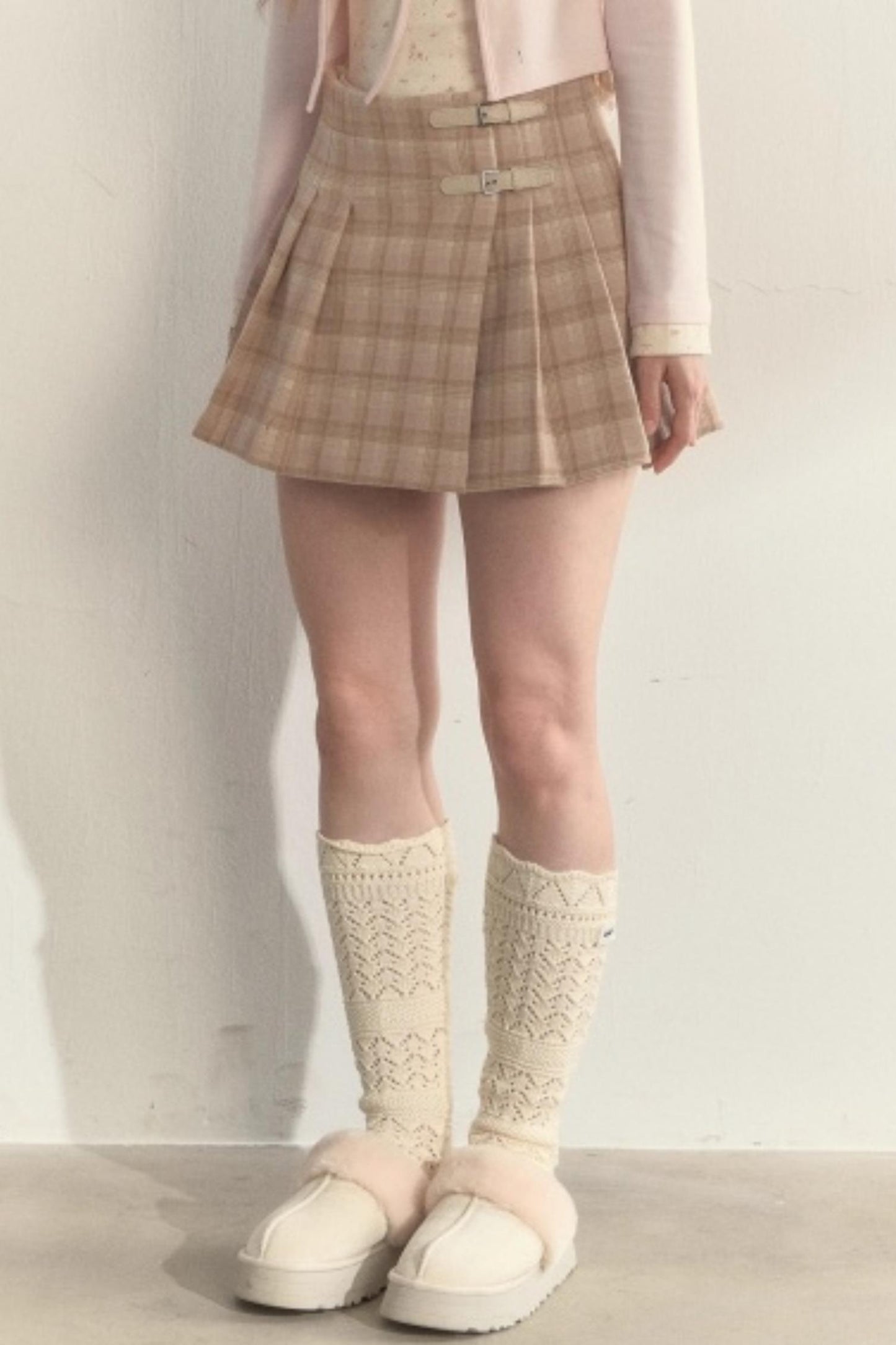 Plaid Leather Buckle Skirt