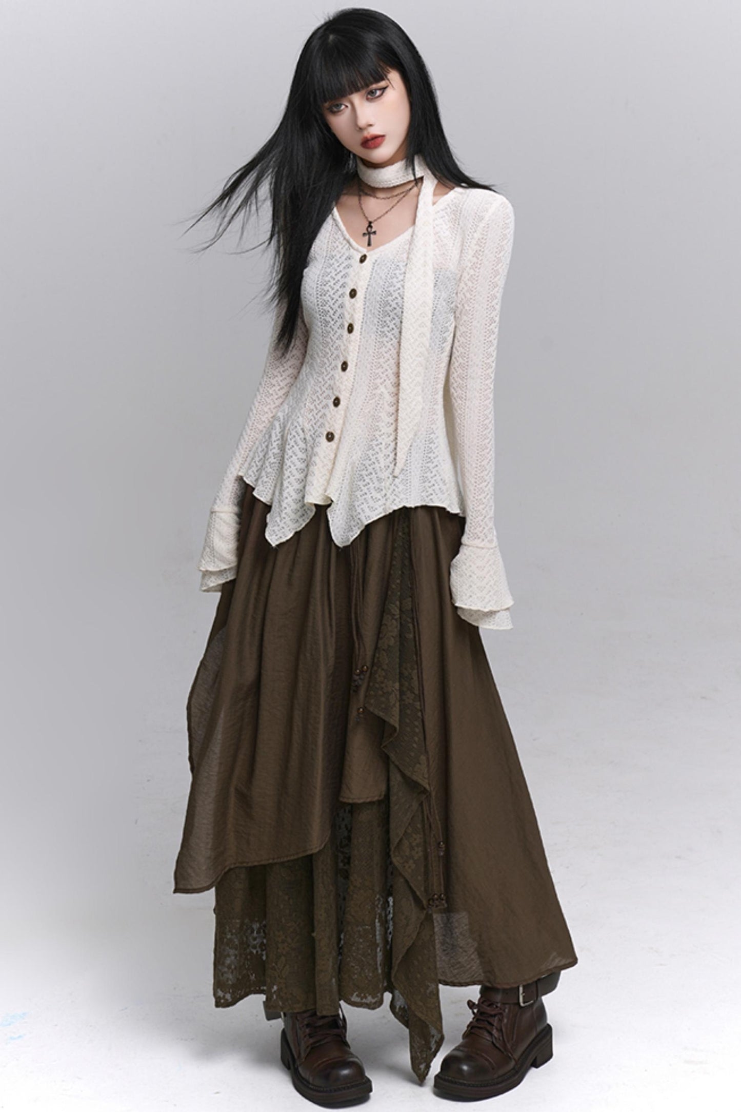 Artistic Brown Long Skirt