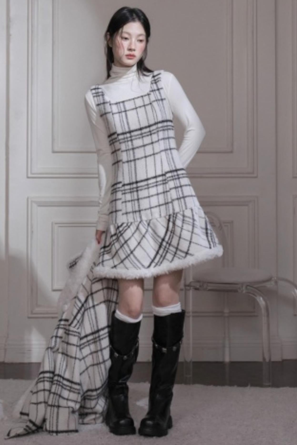 Checkered Wool Plaid Dress Set-Up