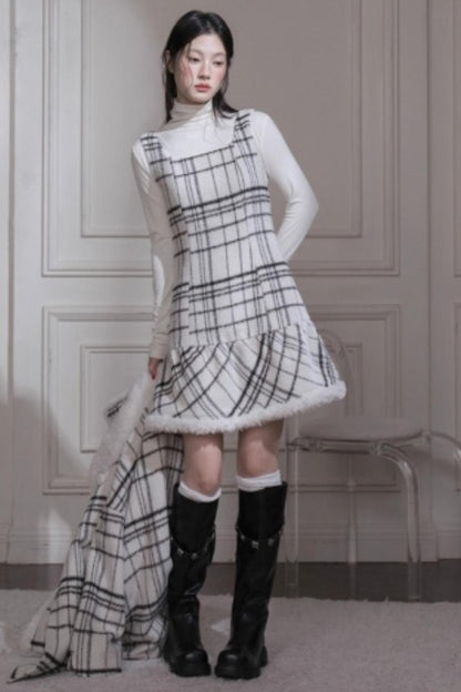 Checkered Wool Plaid Dress Set-Up