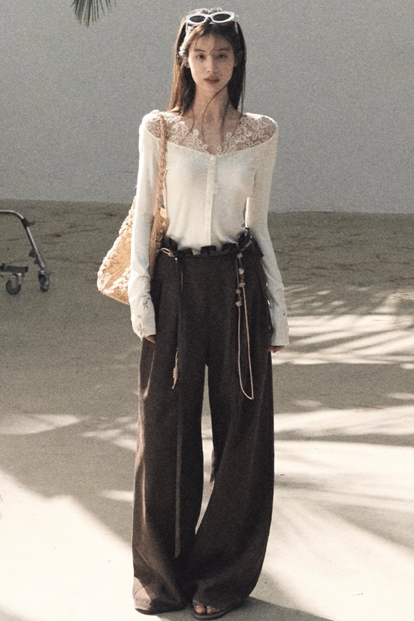 Lange Hose aus plissiertem Mikro-Samt