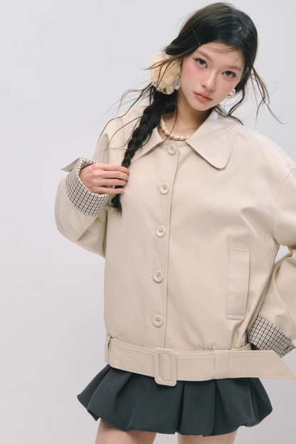 Jacke mit Karomuster, Patchwork, Revers und Knöpfen