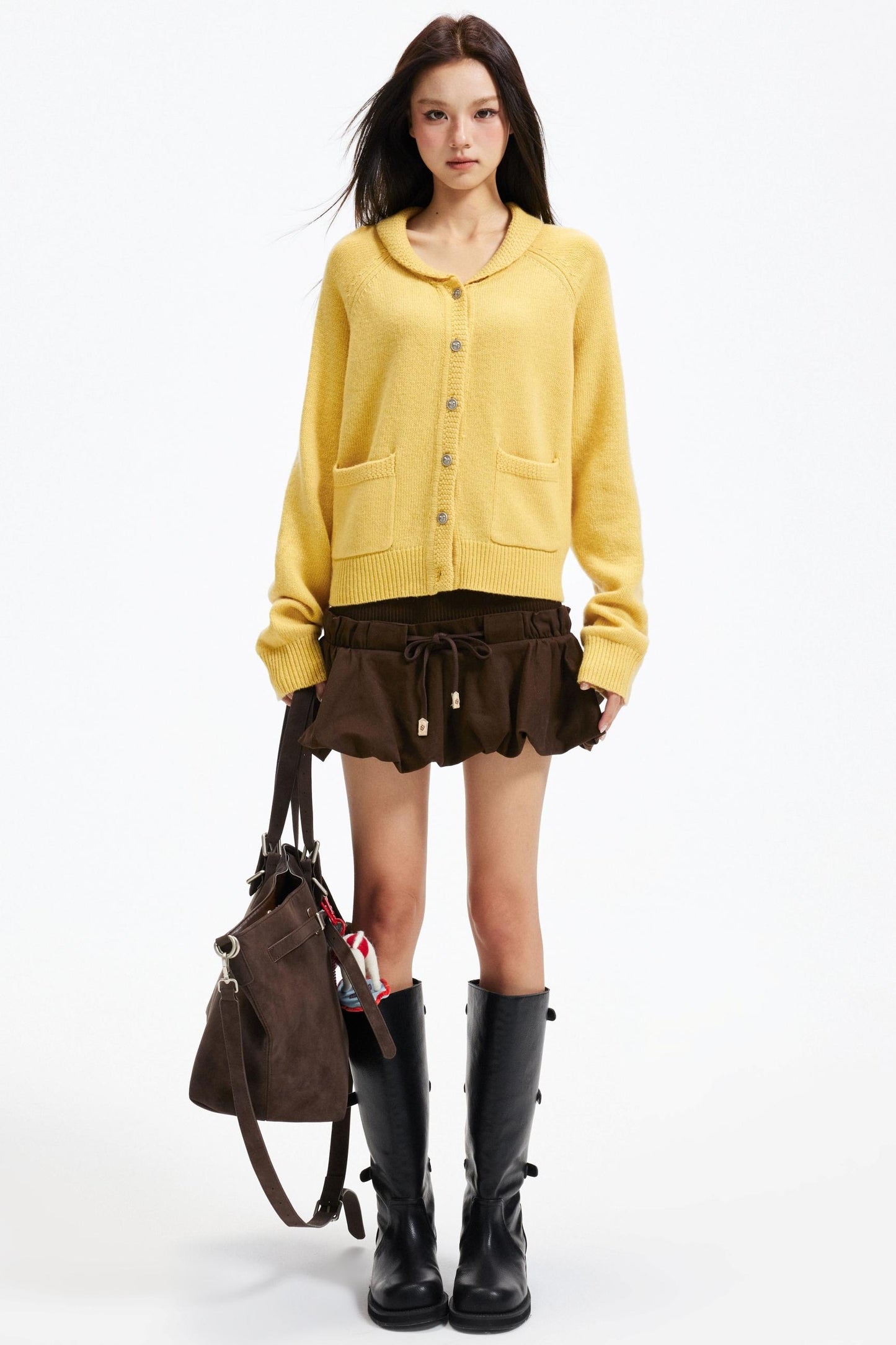 Coffee Patchwork Short Skirt