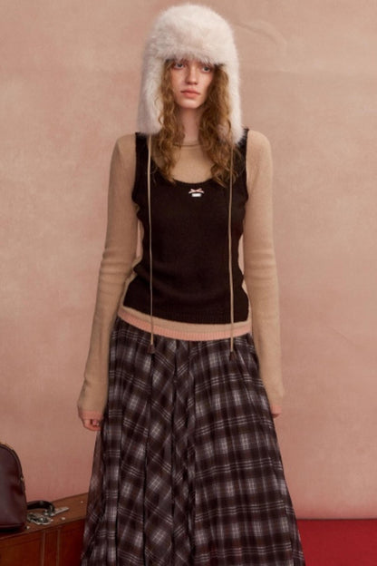 Contrasting Color Layered Sweater