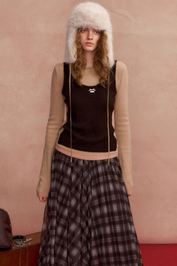 Contrasting Color Layered Sweater