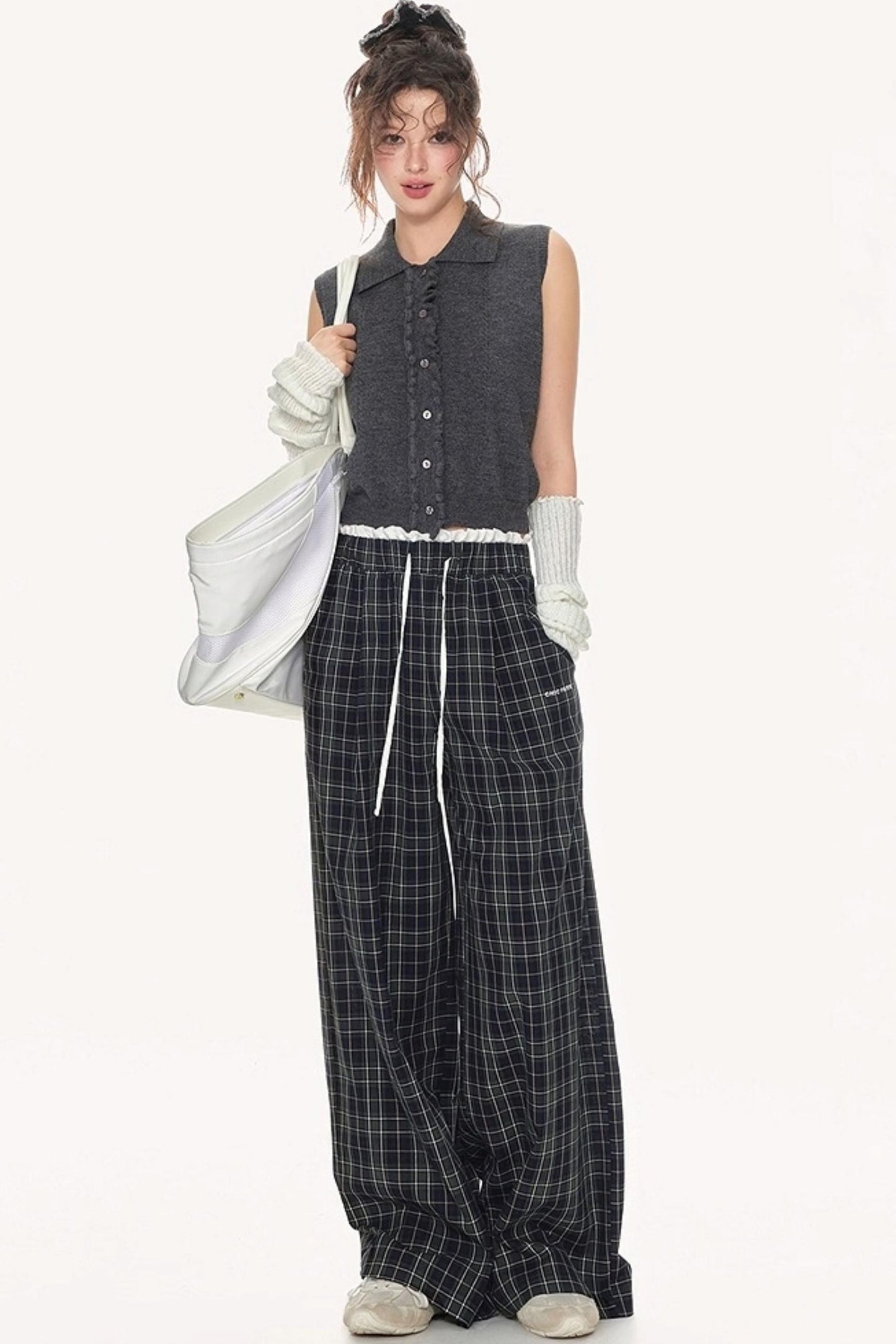 Retro Check Drawstring Pants
