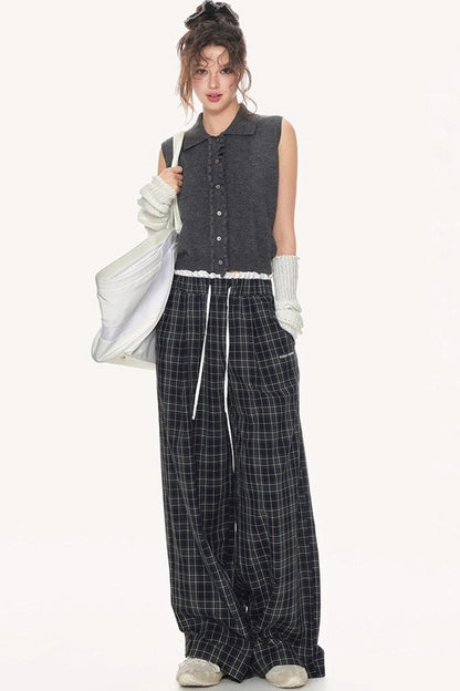 Retro Check Drawstring Pants