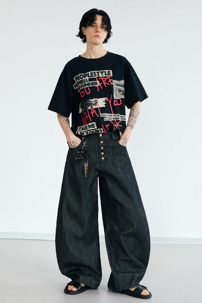 Wide-Leg Curved Knife Jeans