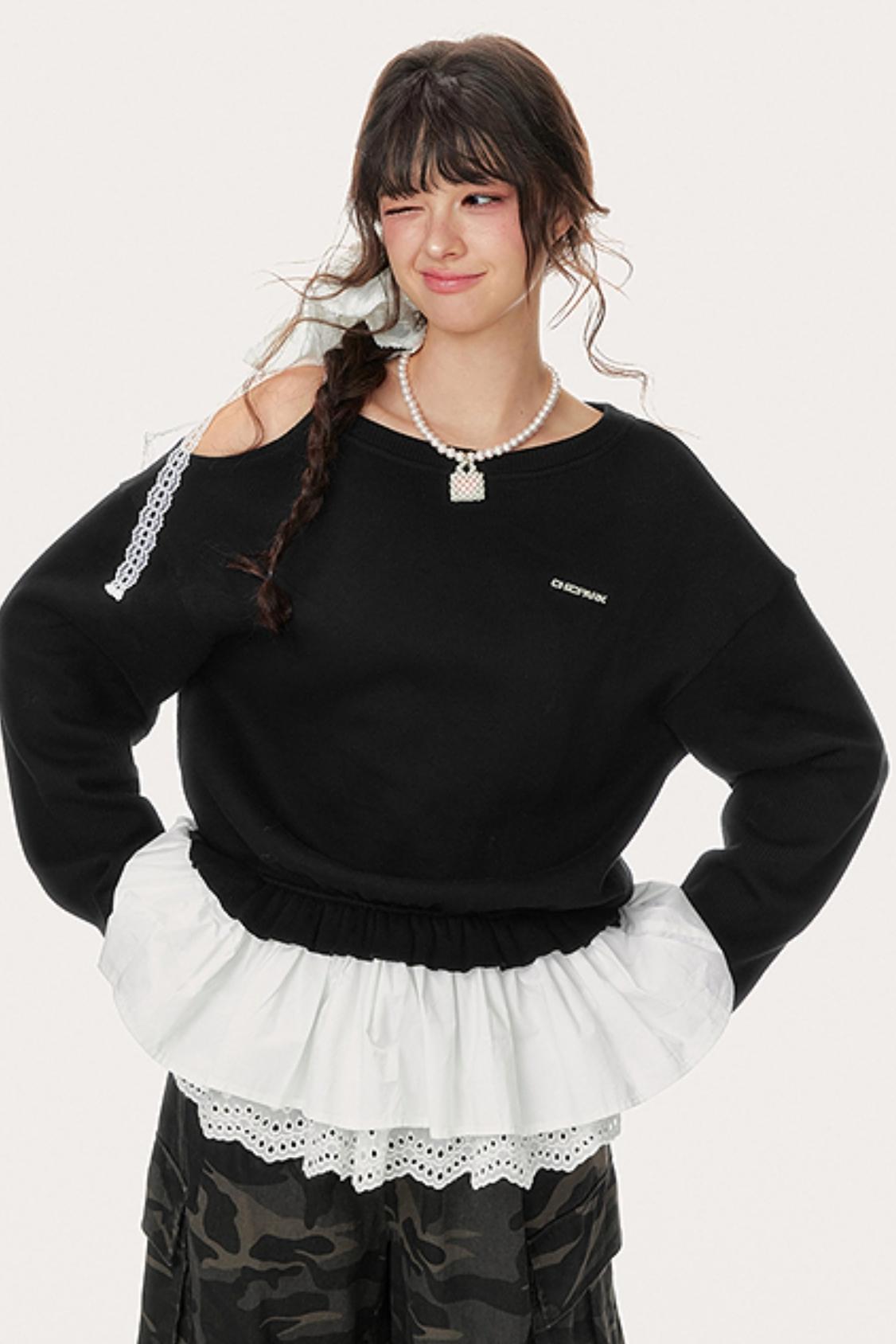 Skin-Friendly Slanted Shoulder Sweatshirt