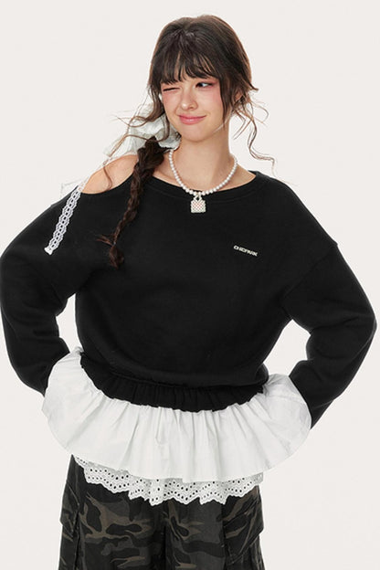 Skin-Friendly Slanted Shoulder Sweatshirt