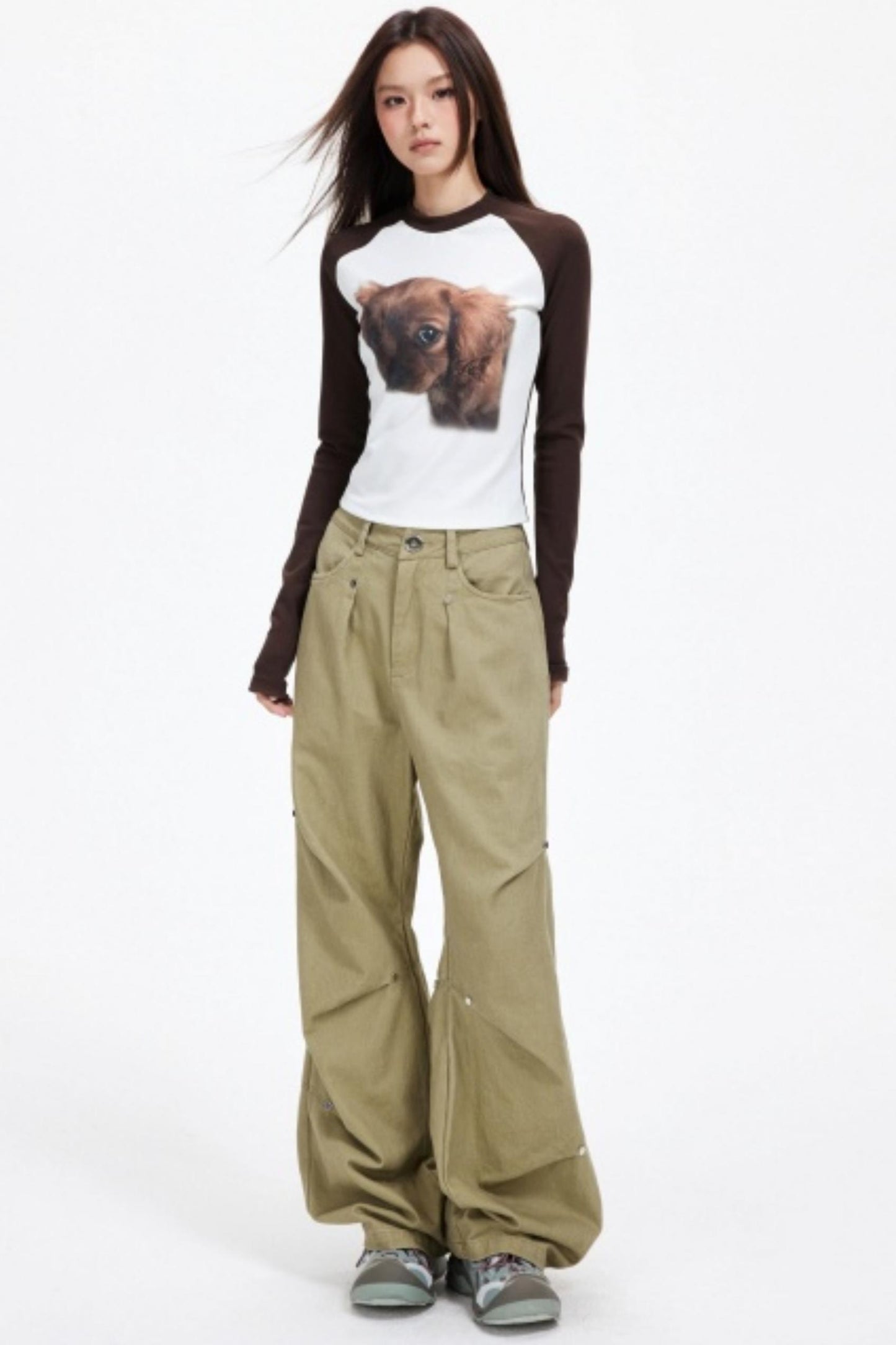 Functional Pleated Stud Cargo Pants